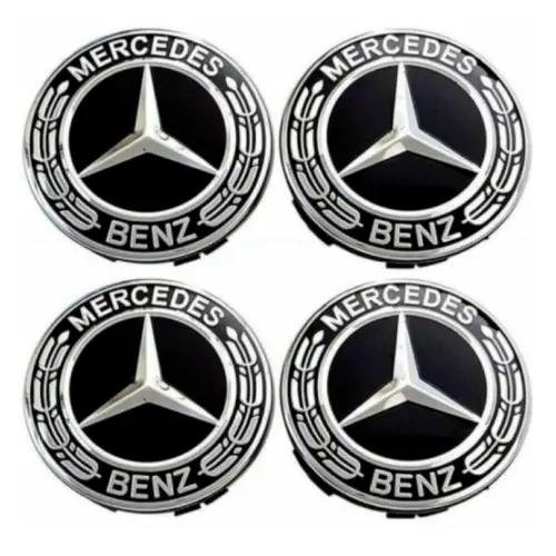 LOt 4 Cache Moyeu 75mm Pour Mercedes Logo Emblème Jante Centre De Roue New Black